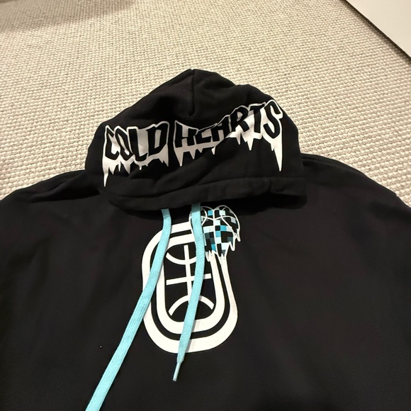 Overtime Black Hoodie with Teal Drawstrings - Picture 2 of 3